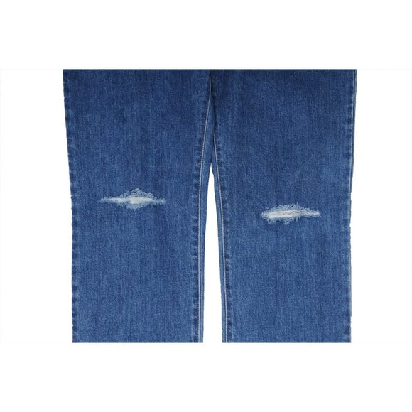 Balmain Men Slim Jeans Size 33x34 Blue Indigo Knee Slashed Distressed Logo Denim - Picture 4 of 8